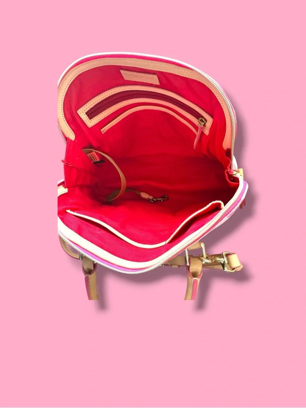 Dooney & Bourke Pink Gingham Dome Satchel with Leather Trim - Picture 5 of 6
